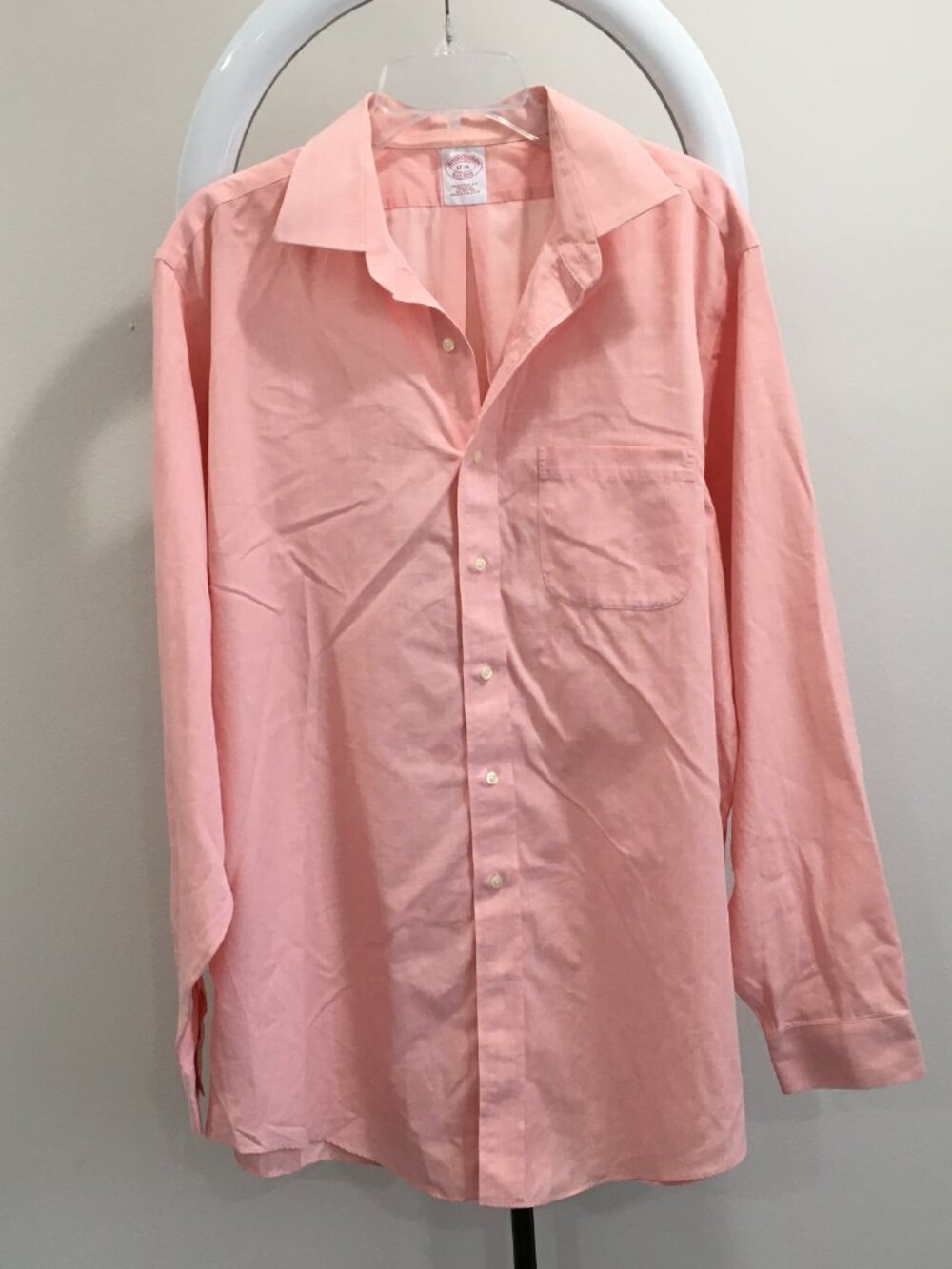 BROOKS BROTHERS Traditional Fit Non-Iron Orange/Peach White Button Shirt
